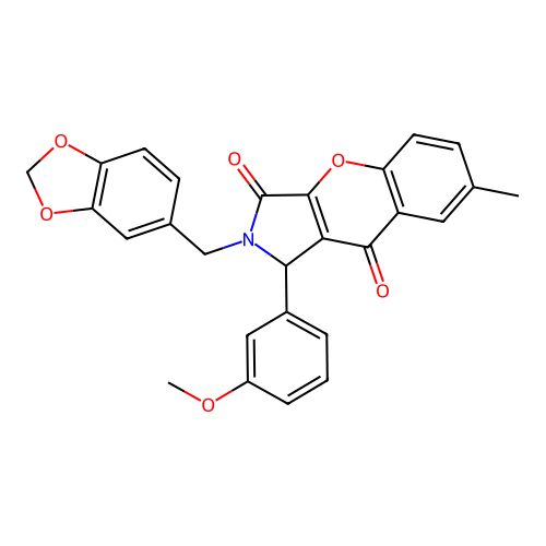 2-(1,3-benzodioxol-5-ylmethyl)-1-(3-methoxyphenyl)-7-methyl-1,2-dihydrochromeno[2,3-c]pyrrole-3,9-dione structure