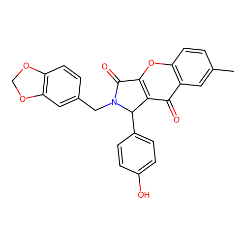 2-(1,3-benzodioxol-5-ylmethyl)-1-(4-hydroxyphenyl)-7-methyl-1,2-dihydrochromeno[2,3-c]pyrrole-3,9-dione structure
