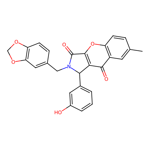2-(1,3-benzodioxol-5-ylmethyl)-1-(3-hydroxyphenyl)-7-methyl-1,2-dihydrochromeno[2,3-c]pyrrole-3,9-dione structure