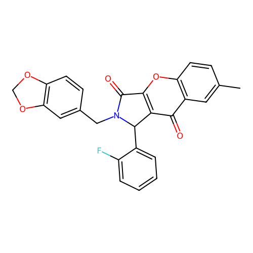 2-(1,3-benzodioxol-5-ylmethyl)-1-(2-fluorophenyl)-7-methyl-1,2-dihydrochromeno[2,3-c]pyrrole-3,9-dione structure
