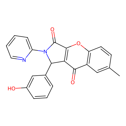 1-(3-hydroxyphenyl)-7-methyl-2-pyridin-2-yl-1,2-dihydrochromeno[2,3-c]pyrrole-3,9-dione structure