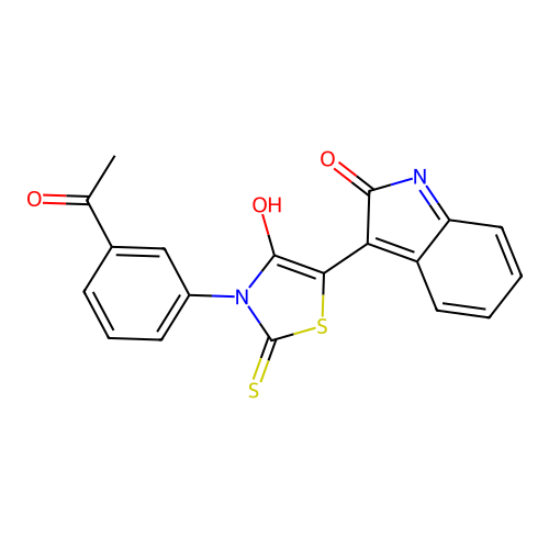 (Z)-3-(3-acetylphenyl)-5-(2-oxoindolin-3-ylidene)-2-thioxothiazolidin-4-one structure