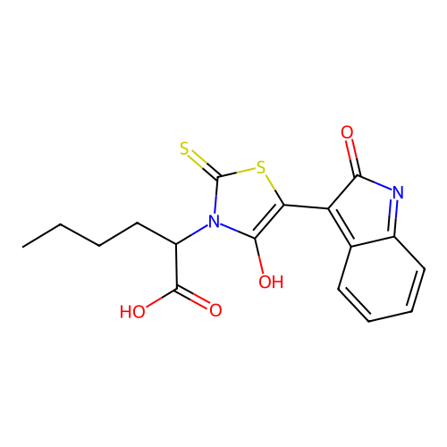 (Z)-2-(4-oxo-5-(2-oxoindolin-3-ylidene)-2-thioxothiazolidin-3-yl)hexanoic acid structure