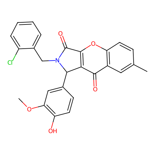 2-(2-chlorobenzyl)-1-(4-hydroxy-3-methoxyphenyl)-7-methyl-1,2-dihydrochromeno[2,3-c]pyrrole-3,9-dione structure