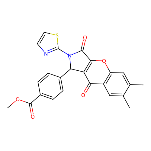 methyl 4-[6,7-dimethyl-3,9-dioxo-2-(1,3-thiazol-2-yl)-1,2,3,9-tetrahydrochromeno[2,3-c]pyrrol-1-yl]benzoate structure