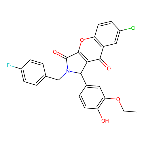 7-chloro-1-(3-ethoxy-4-hydroxyphenyl)-2-(4-fluorobenzyl)-1,2-dihydrochromeno[2,3-c]pyrrole-3,9-dione structure