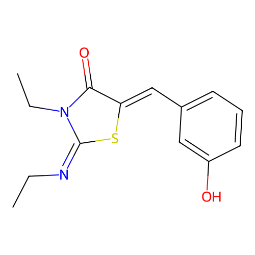 (2Z,5Z)-3-ethyl-2-(ethylimino)-5-(3-hydroxybenzylidene)thiazolidin-4-one structure