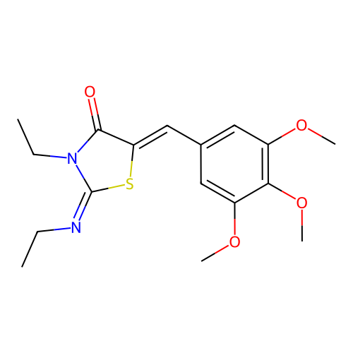(2Z,5Z)-3-ethyl-2-(ethylimino)-5-(3,4,5-trimethoxybenzylidene)thiazolidin-4-one structure