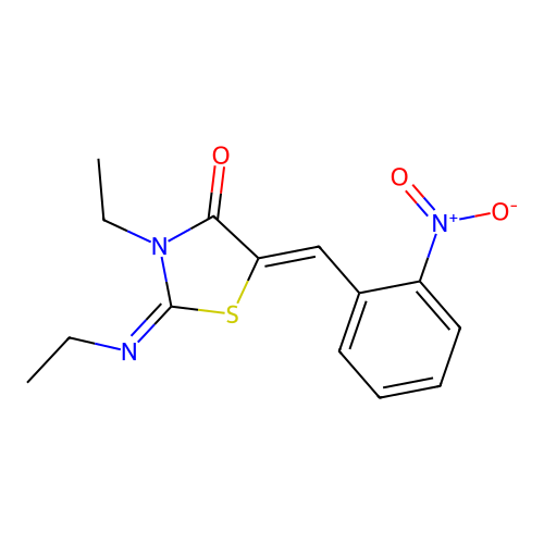 (2Z,5Z)-3-ethyl-2-(ethylimino)-5-(2-nitrobenzylidene)thiazolidin-4-one structure