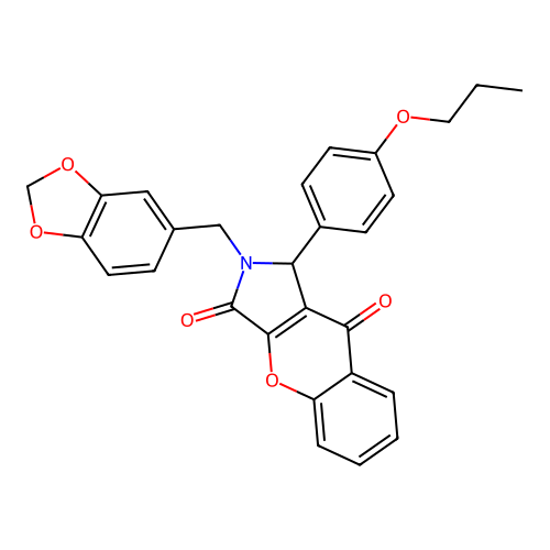 2-(1,3-benzodioxol-5-ylmethyl)-1-(4-propoxyphenyl)-1,2-dihydrochromeno[2,3-c]pyrrole-3,9-dione structure