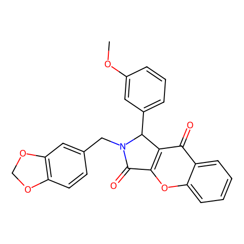 2-(1,3-benzodioxol-5-ylmethyl)-1-(3-methoxyphenyl)-1,2-dihydrochromeno[2,3-c]pyrrole-3,9-dione structure