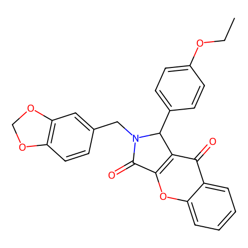 2-(1,3-benzodioxol-5-ylmethyl)-1-(4-ethoxyphenyl)-1,2-dihydrochromeno[2,3-c]pyrrole-3,9-dione structure