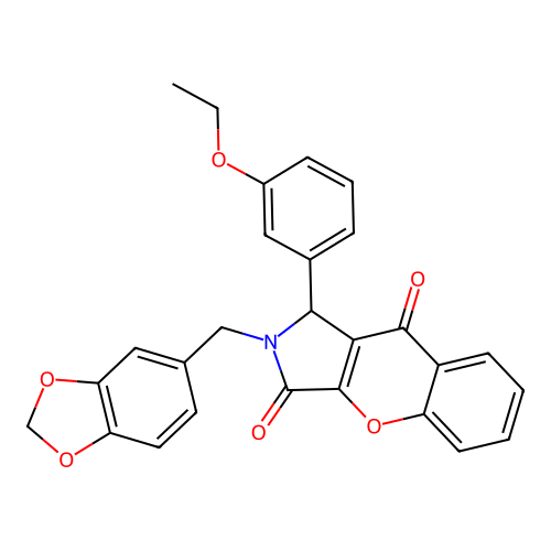 2-(1,3-benzodioxol-5-ylmethyl)-1-(3-ethoxyphenyl)-1,2-dihydrochromeno[2,3-c]pyrrole-3,9-dione structure