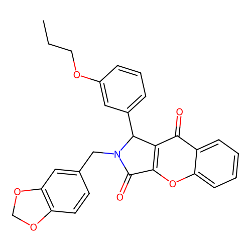 2-(1,3-benzodioxol-5-ylmethyl)-1-(3-propoxyphenyl)-1,2-dihydrochromeno[2,3-c]pyrrole-3,9-dione structure