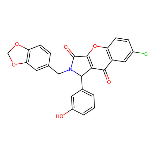 2-(1,3-benzodioxol-5-ylmethyl)-7-chloro-1-(3-hydroxyphenyl)-1,2-dihydrochromeno[2,3-c]pyrrole-3,9-dione structure