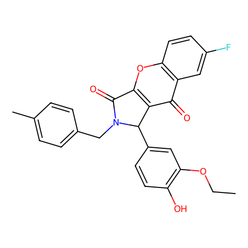1-(3-ethoxy-4-hydroxyphenyl)-7-fluoro-2-(4-methylbenzyl)-1,2-dihydrochromeno[2,3-c]pyrrole-3,9-dione structure