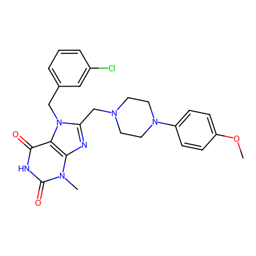 7-(3-chlorobenzyl)-8-((4-(4-methoxyphenyl)piperazin-1-yl)methyl)-3-methyl-1H-purine-2,6(3H,7H)-dione structure