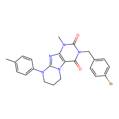 3-(4-bromobenzyl)-1-methyl-9-(p-tolyl)-6,7,8,9-tetrahydropyrimido[2,1-f]purine-2,4(1H,3H)-dione structure