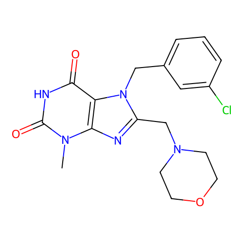 7-(3-chlorobenzyl)-3-methyl-8-(morpholinomethyl)-1H-purine-2,6(3H,7H)-dione structure