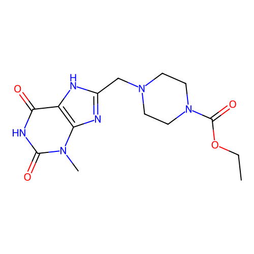 Ethyl 4-[(3-methyl-2,6-dioxo-7H-purin-8-yl)methyl]piperazine-1-carboxylate structure