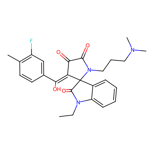 1'-[3-(dimethylamino)propyl]-1-ethyl-3'-(3-fluoro-4-methylbenzoyl)-4'-hydroxy-1,1',2,5'-tetrahydrospiro[indole-3,2'-pyrrole]-2,5'-dione structure