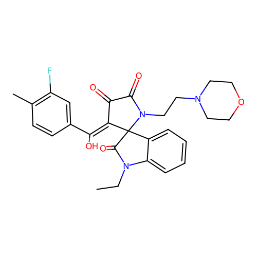 1-ethyl-3'-(3-fluoro-4-methylbenzoyl)-4'-hydroxy-1'-[2-(morpholin-4-yl)ethyl]-1,1',2,5'-tetrahydrospiro[indole-3,2'-pyrrole]-2,5'-dione structure