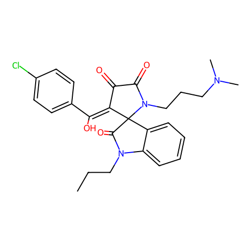 3'-(4-chlorobenzoyl)-1'-[3-(dimethylamino)propyl]-4'-hydroxy-1-propyl-1,1',2,5'-tetrahydrospiro[indole-3,2'-pyrrole]-2,5'-dione structure