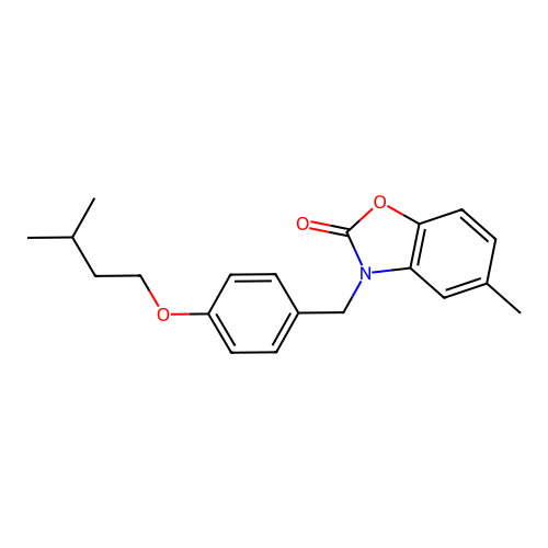 3-(4-(isopentyloxy)benzyl)-5-methylbenzo[d]oxazol-2(3H)-one structure