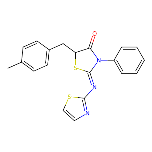 (Z)-5-(4-methylbenzyl)-3-phenyl-2-(thiazol-2-ylimino)thiazolidin-4-one structure