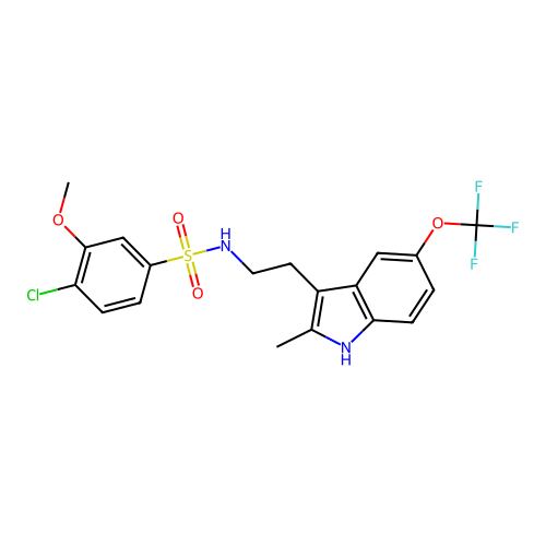 4-chloro-3-methoxy-N-{2-[2-methyl-5-(trifluoromethoxy)-1H-indol-3-yl]ethyl}benzene-1-sulfonamide structure