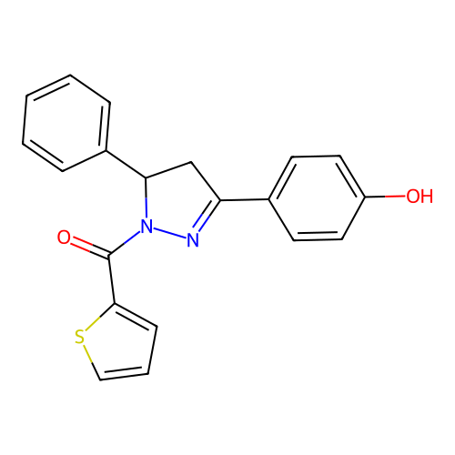 4-[5-phenyl-1-(thiophene-2-carbonyl)-4,5-dihydro-1H-pyrazol-3-yl]phenol structure
