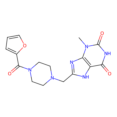 8-{[4-(furan-2-ylcarbonyl)piperazin-1-yl]methyl}-6-hydroxy-3-methyl-3,7-dihydro-2H-purin-2-one structure