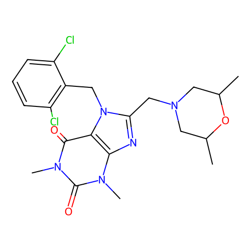 7-(2,6-dichlorobenzyl)-8-((2,6-dimethylmorpholino)methyl)-1,3-dimethyl-1H-purine-2,6(3H,7H)-dione structure