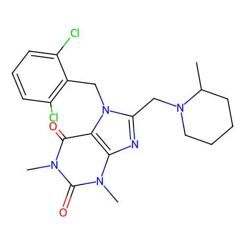 7-(2,6-dichlorobenzyl)-1,3-dimethyl-8-((2-methylpiperidin-1-yl)methyl)-1H-purine-2,6(3H,7H)-dione structure