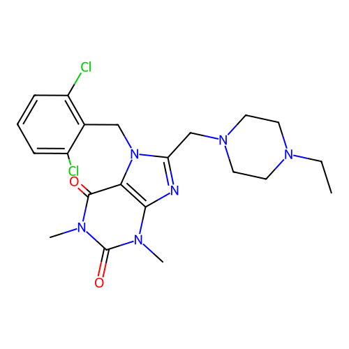 7-(2,6-dichlorobenzyl)-8-((4-ethylpiperazin-1-yl)methyl)-1,3-dimethyl-1H-purine-2,6(3H,7H)-dione structure