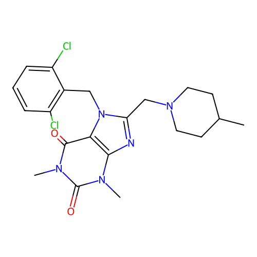 7-(2,6-dichlorobenzyl)-1,3-dimethyl-8-((4-methylpiperidin-1-yl)methyl)-1H-purine-2,6(3H,7H)-dione structure