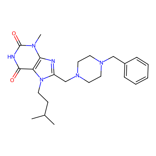 8-[(4-Benzylpiperazin-1-yl)methyl]-3-methyl-7-(3-methylbutyl)purine-2,6-dione structure