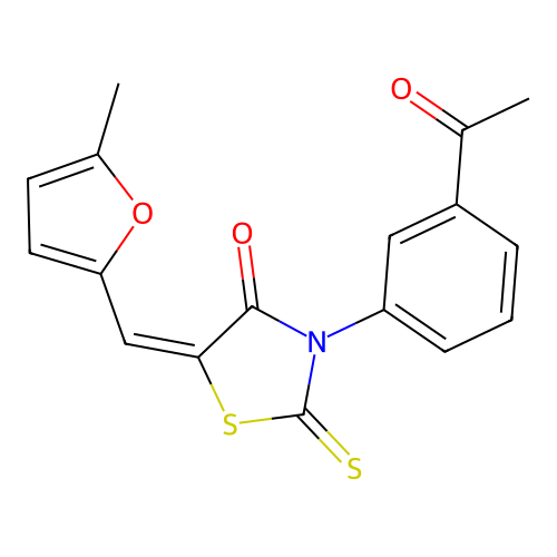 (5E)-3-(3-acetylphenyl)-5-[(5-methylfuran-2-yl)methylidene]-2-sulfanylidene-1,3-thiazolidin-4-one structure