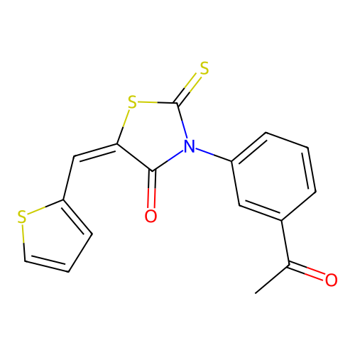 (E)-3-(3-acetylphenyl)-5-(thiophen-2-ylmethylene)-2-thioxothiazolidin-4-one structure