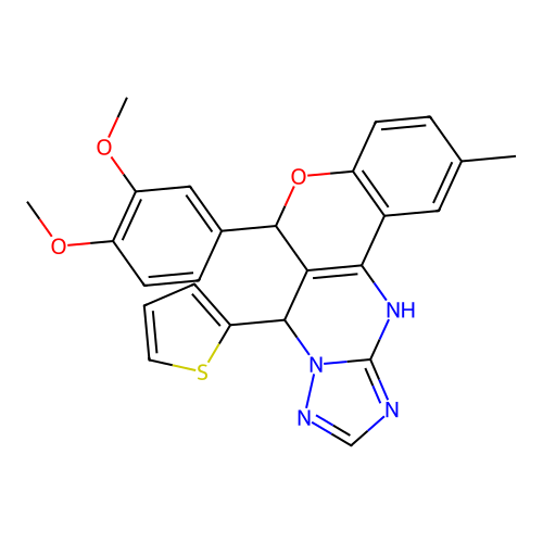 6-(3,4-dimethoxyphenyl)-2-methyl-7-(thiophen-2-yl)-7,12-dihydro-6H-chromeno[4,3-d][1,2,4]triazolo[1,5-a]pyrimidine structure