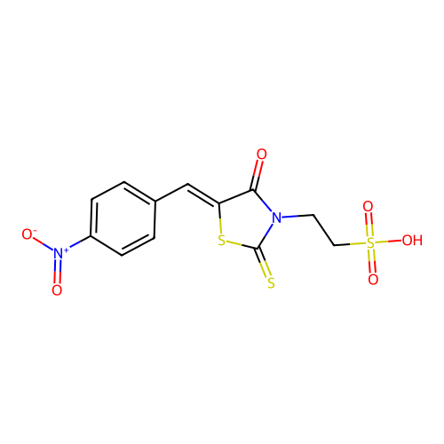(Z)-2-(5-(4-nitrobenzylidene)-4-oxo-2-thioxothiazolidin-3-yl)ethanesulfonic acid structure