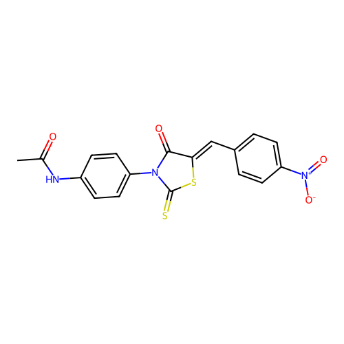 (Z)-N-(4-(5-(4-nitrobenzylidene)-4-oxo-2-thioxothiazolidin-3-yl)phenyl)acetamide structure