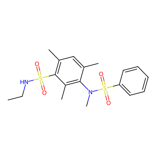 3-[benzenesulfonyl(methyl)amino]-N-ethyl-2,4,6-trimethylbenzenesulfonamide structure