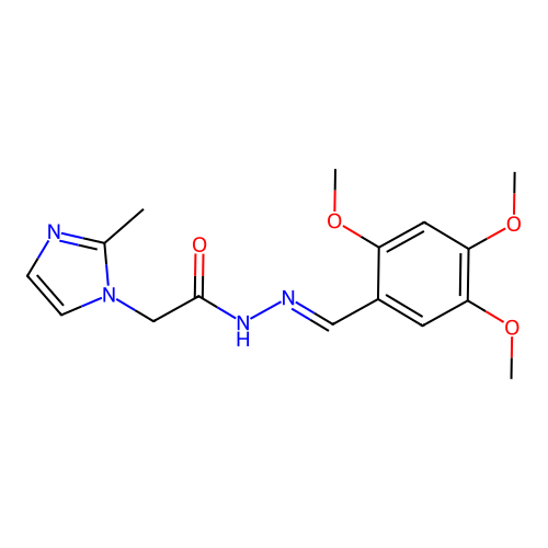 (E)-2-(2-methyl-1H-imidazol-1-yl)-N'-(2,4,5-trimethoxybenzylidene)acetohydrazide structure
