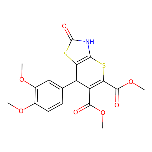 5,6-dimethyl 7-(3,4-dimethoxyphenyl)-2-oxo-2H,3H,7H-thiopyrano[2,3-d][1,3]thiazole-5,6-dicarboxylate structure