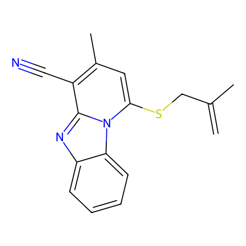 3-methyl-1-(2-methylprop-2-enylsulfanyl)pyrido[1,2-a]benzimidazole-4-carbonitrile structure