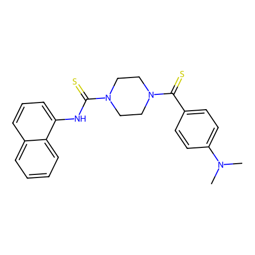 4-[4-(dimethylamino)benzenecarbothioyl]-N-(naphthalen-1-yl)piperazine-1-carbothioamide structure