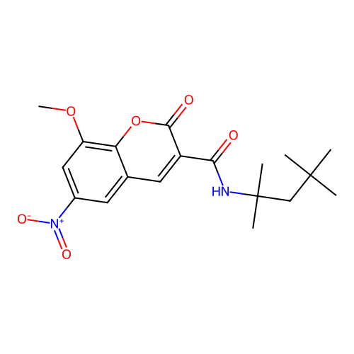 8-methoxy-6-nitro-2-oxo-N-(2,4,4-trimethylpentan-2-yl)-2H-chromene-3-carboxamide structure