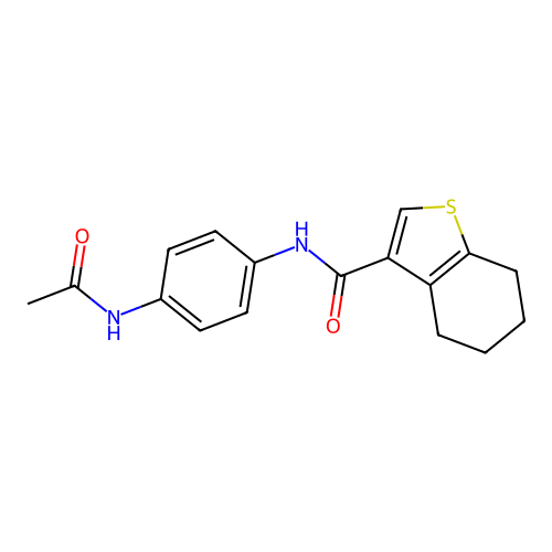 N-[4-(acetylamino)phenyl]-4,5,6,7-tetrahydro-1-benzothiophene-3-carboxamide structure