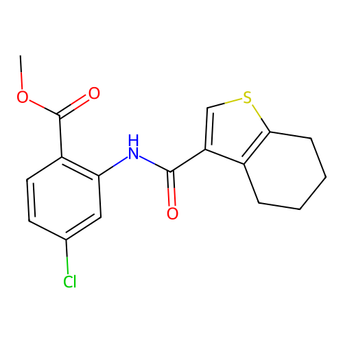 Methyl 4-chloro-2-(4,5,6,7-tetrahydrobenzo[b]thiophene-3-carboxamido)benzoate structure